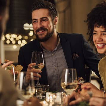 couple having dinner at restaurant