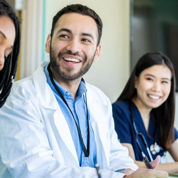 Medical students in a conference room
