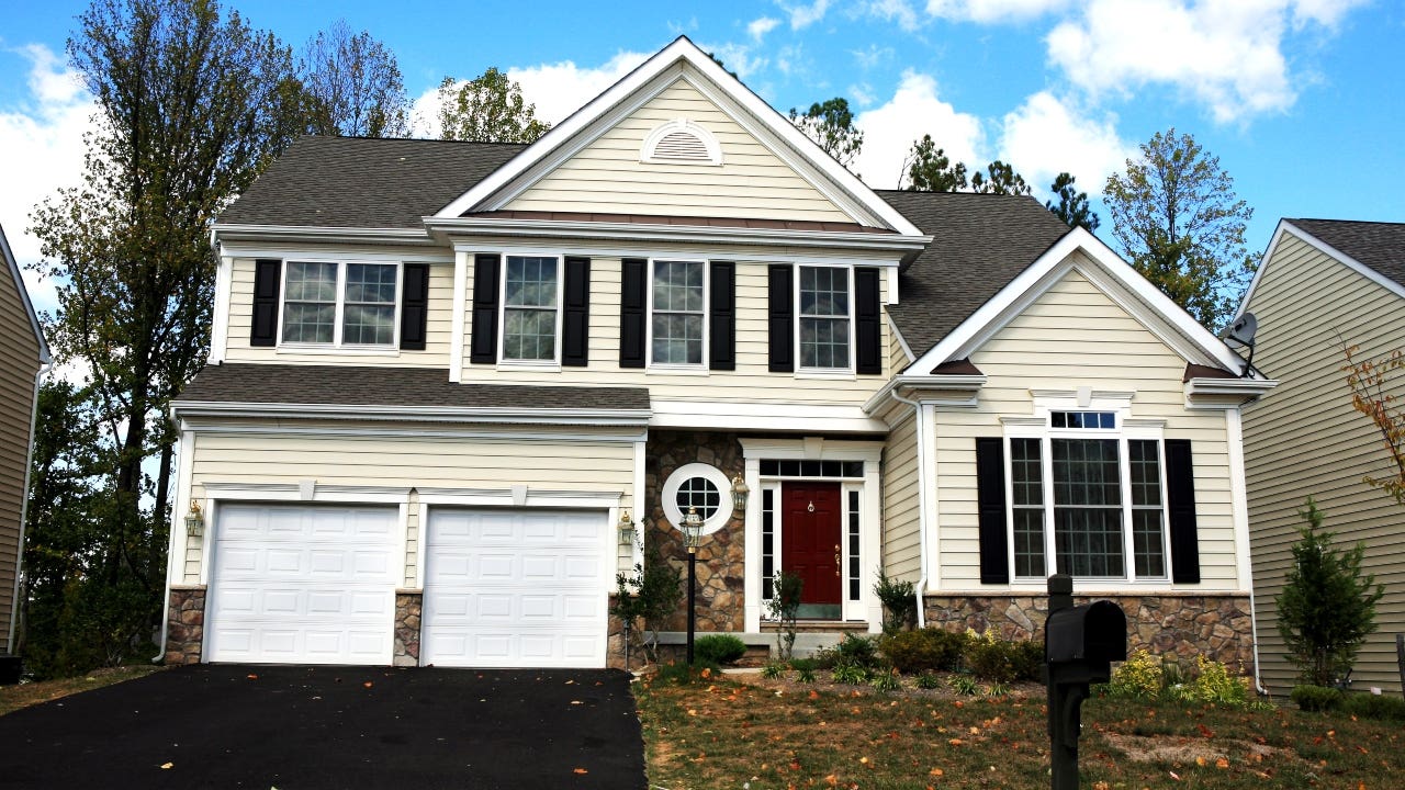 A single-family home with attached two-car garage