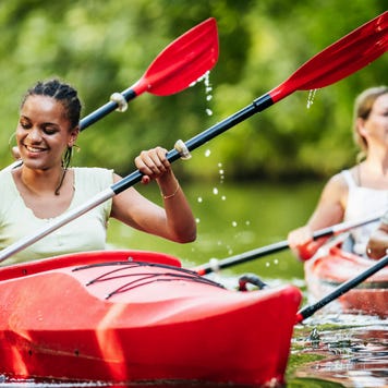 Group of young people kayaking
