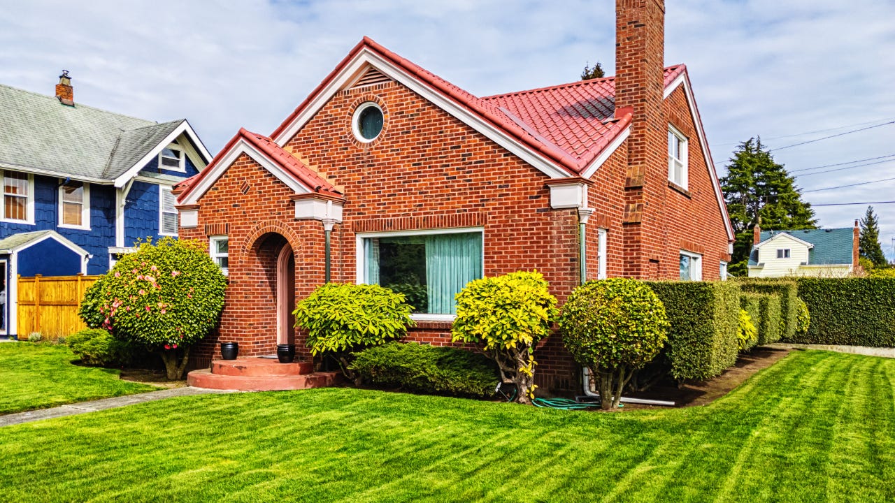 Exterior of a red-brick house