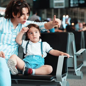 Mother and child sitting down
