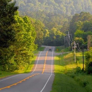 Car On Country Road Amidst Trees