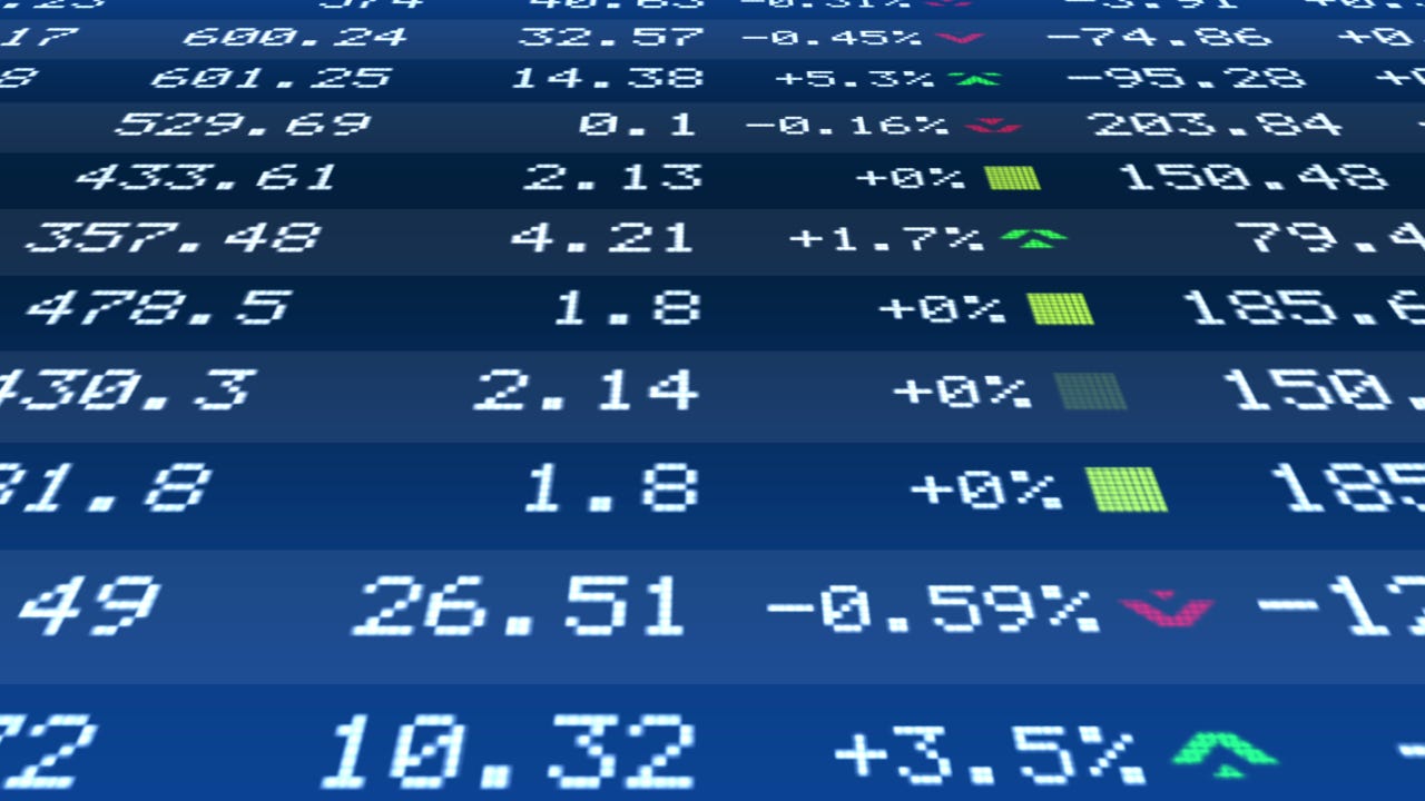 A list of stock prices on a display board