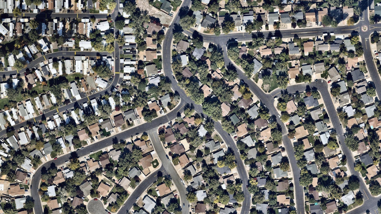 City buildings and streets from above