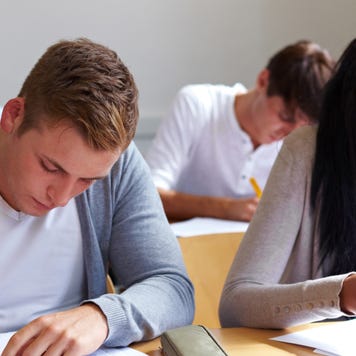 College students take an exam
