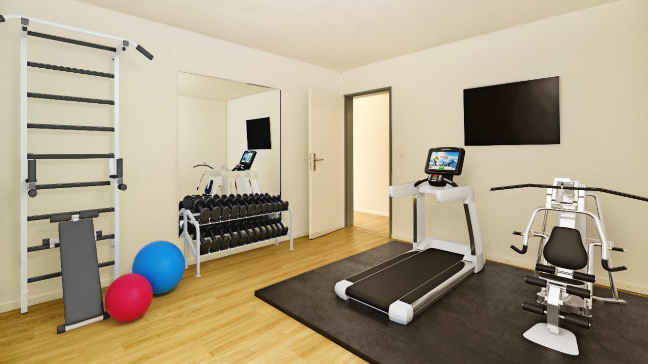 Empty room staged as a gym