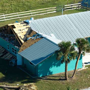 Hurricane Ian destroyed house in Florida residential area