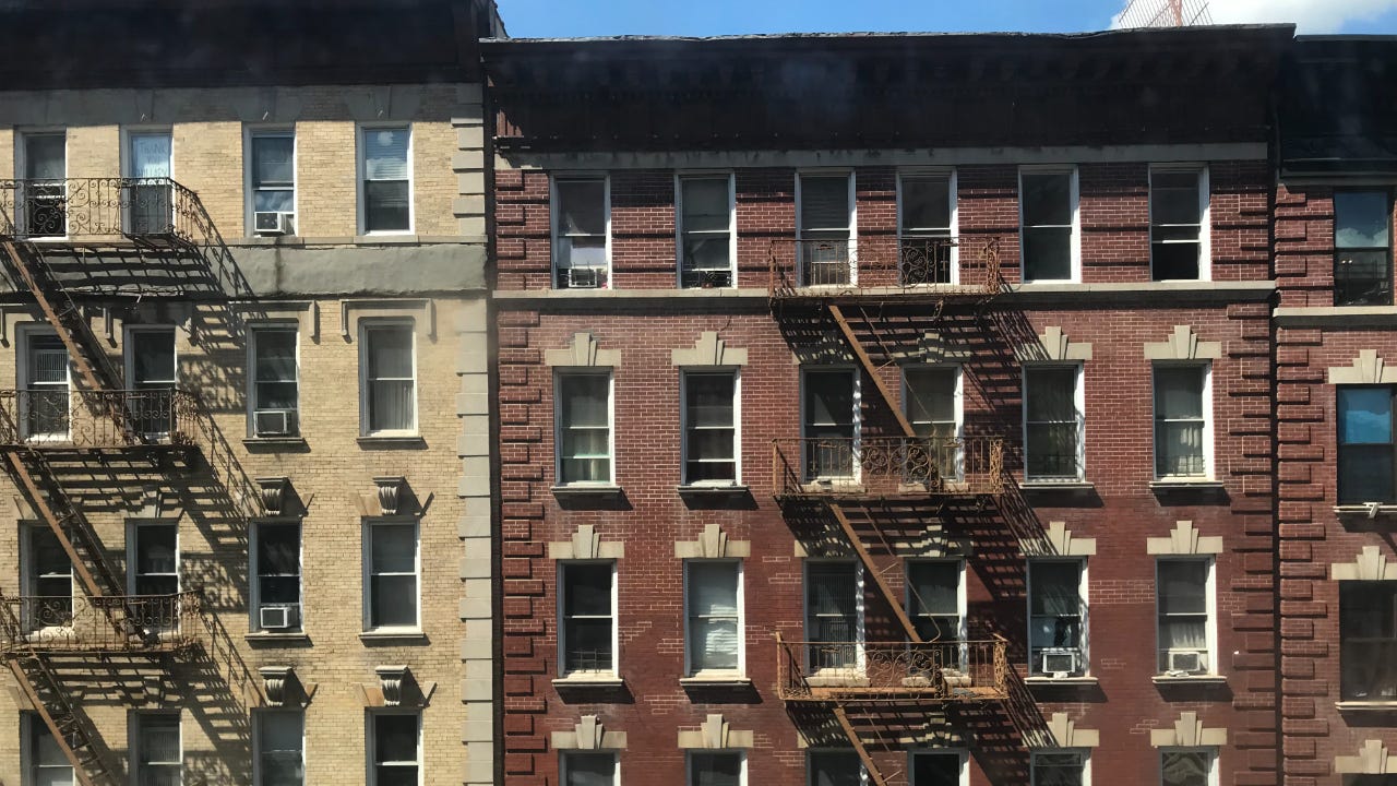 Brick apartment building facades in Morningside Heights, New York