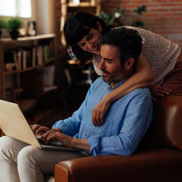 Lovely mid aged couple at home