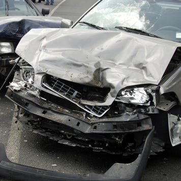 A car accident with major front end damage
