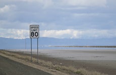 80 Mile Per Hour Sign Along A Freeway In Northern Nevada.