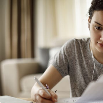 Young woman working at home