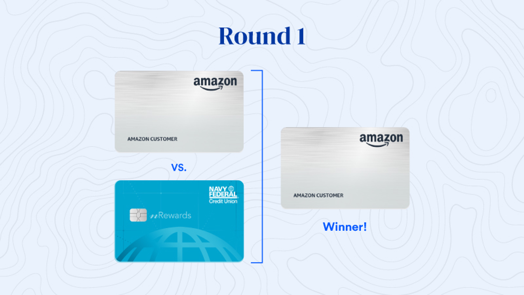 Bracket showing the Amazon Secured Card winning over the Navy Federal Credit Union nRewards card