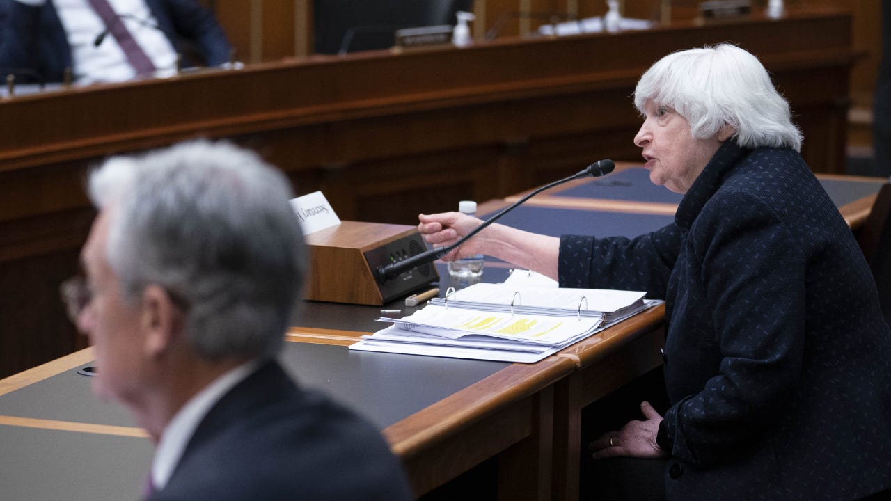 Treasury secretary Janet Yellen talks to Congress