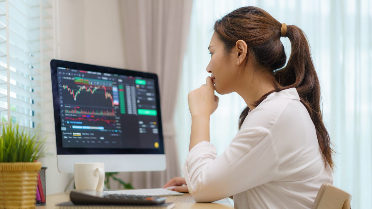 Woman looking at computer screen