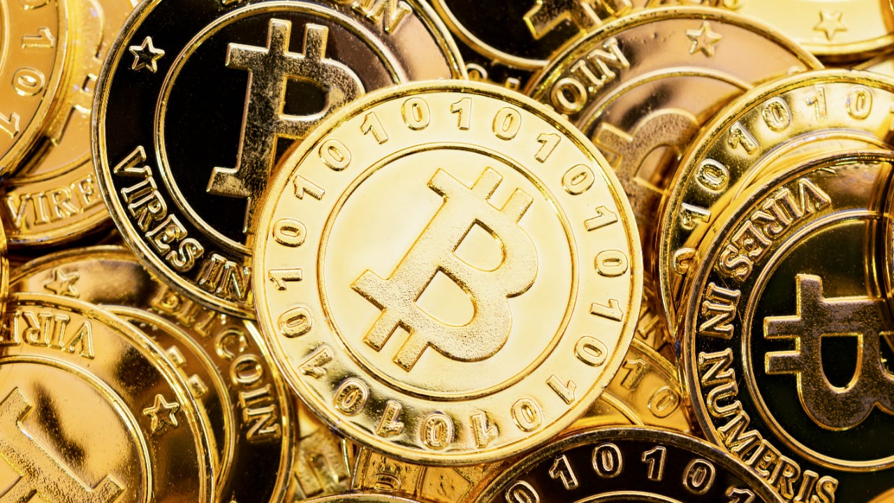 A picture of golden Bitcoins