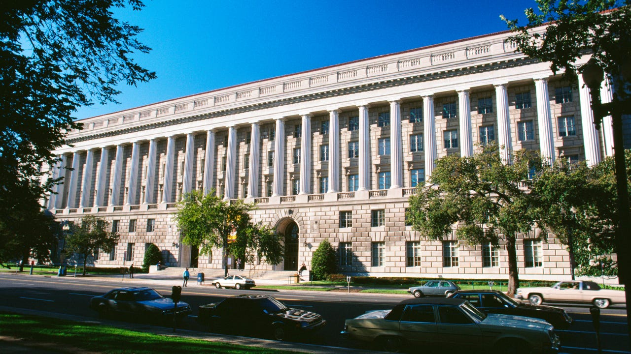 Facade of a government building, Internal Revenue Service building, Washington DC, USA