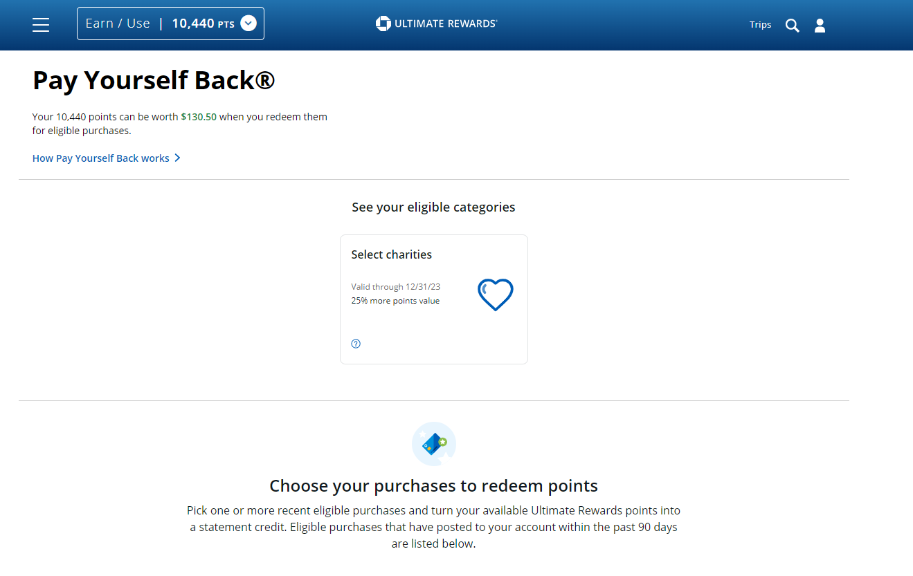 Screenshot of the pay yourself back program for chase 