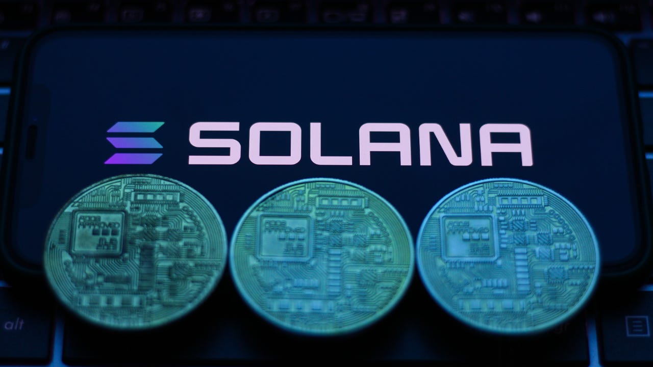 An artist's depiction of Solana crypto coins