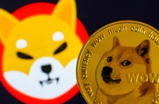 A picture of a Dogecoin and a Shiba Inu crypto logo