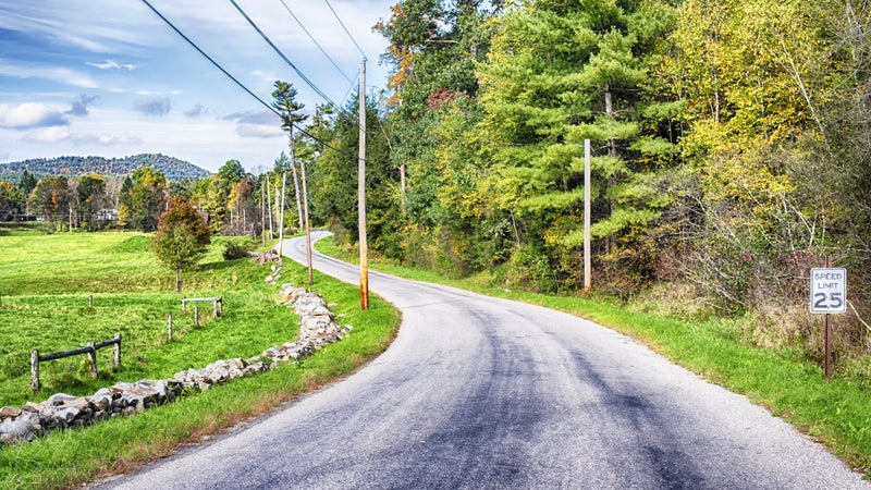 A rural country road in New England