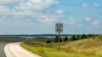 Speed limit 80 MPH sign on interstate 90 in Wyoming