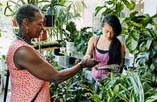 women paying at a plant shop