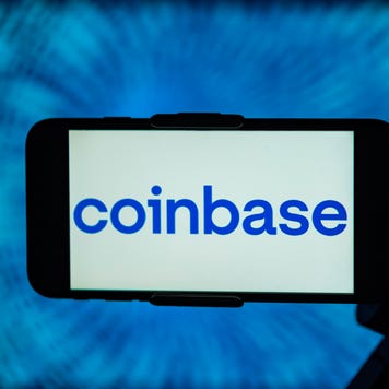 Coinbase Logo on a cellphone