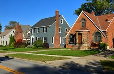 row of houses on a street in a suburb of Cleveland Ohio