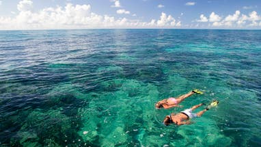 family snorkeling in the ocean
