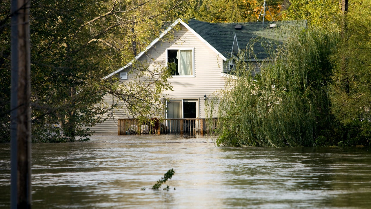 exterior view of house in flooding