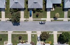 Aerial view of a suburban street
