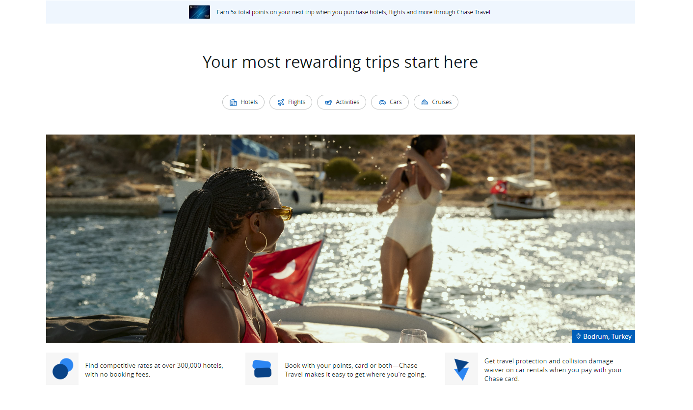 screenshot of chase travel portal interface