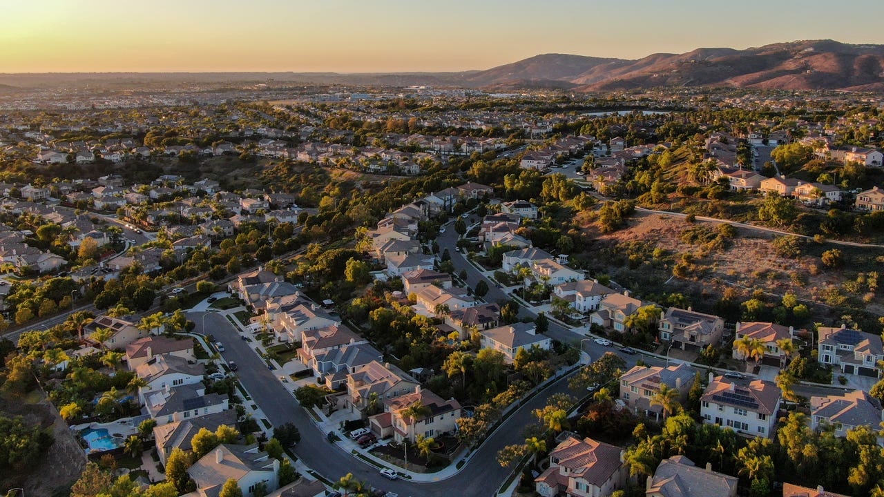 aerial view of houses in southern California