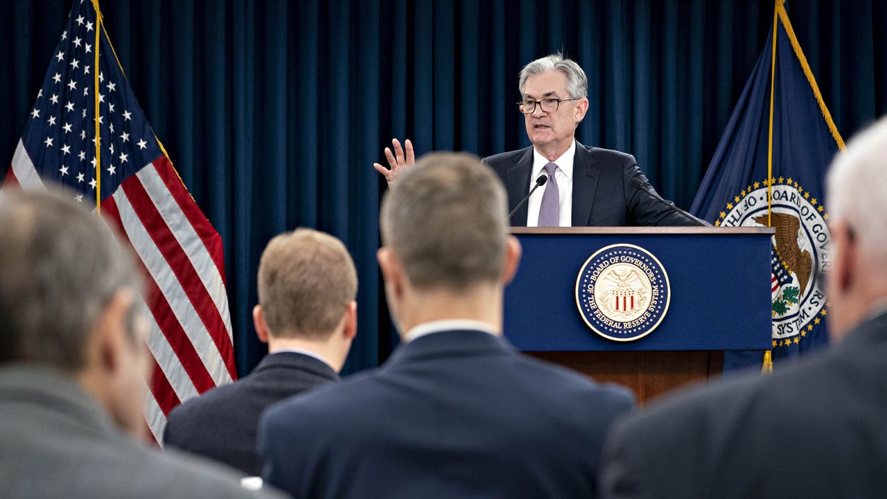 Jerome Powell, chairman of the U.S. Federal Reserve, speaks during a news conference