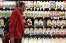 Shopper looks for milk at a grocery store