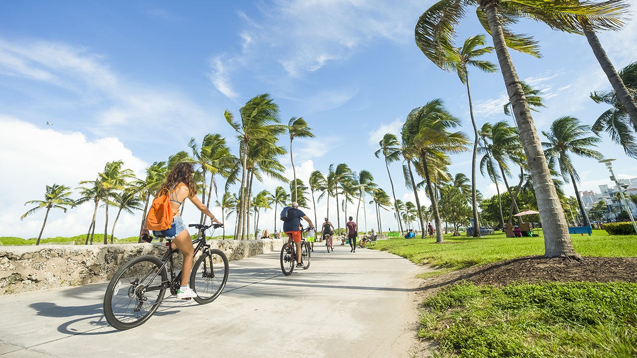 people riding bicycles in miami beach florida