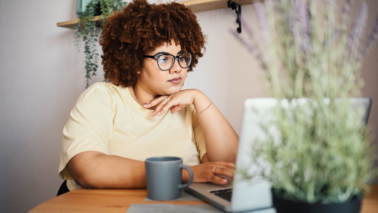 woman working on her laptop