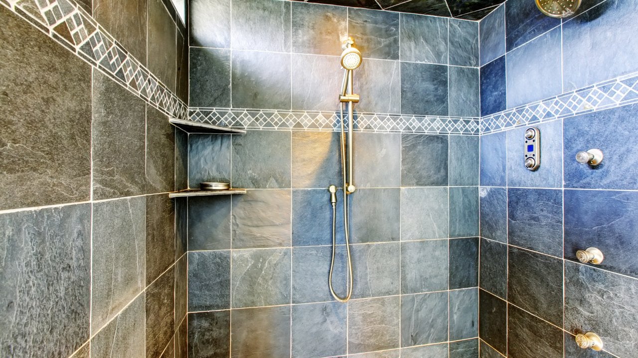 Modern bathroom walk-in shower with steam modern system