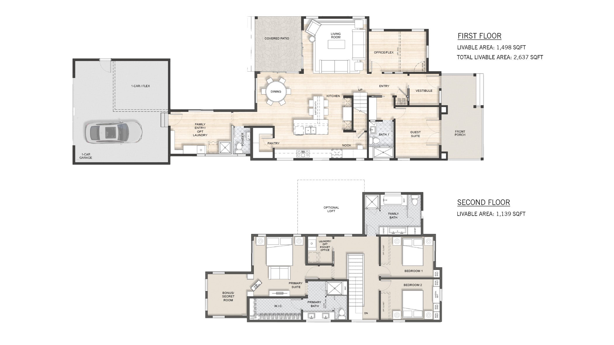 floor plan of a two story home with a garage