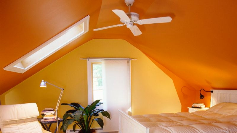 Bright bedroom with a shed slope ceiling