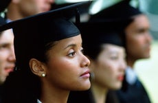 Close-up of woman's face at college graduation