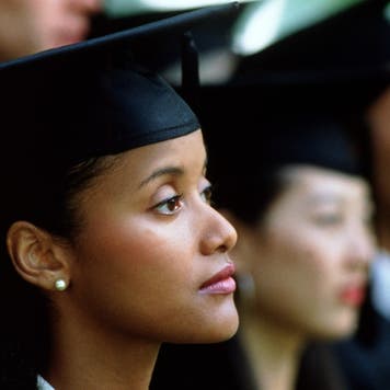 Close-up of woman's face at college graduation
