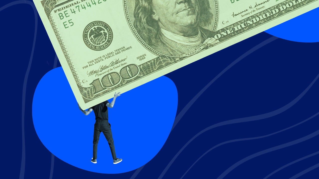 Illustration of person holding up $100 bill