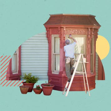 Collage featuring a man working on windows