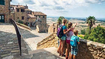 family enjoying the view in an Italian town