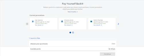 screenshot of chase pay yourself back feature