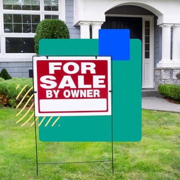 Image of a front lawn with a "For Sale By Owner" sign