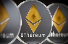 Three physical representations of Ethereum coins